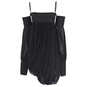 CELINE Off-the-Shoulder Draped Dress Women BLACK T-Shirts & Tops